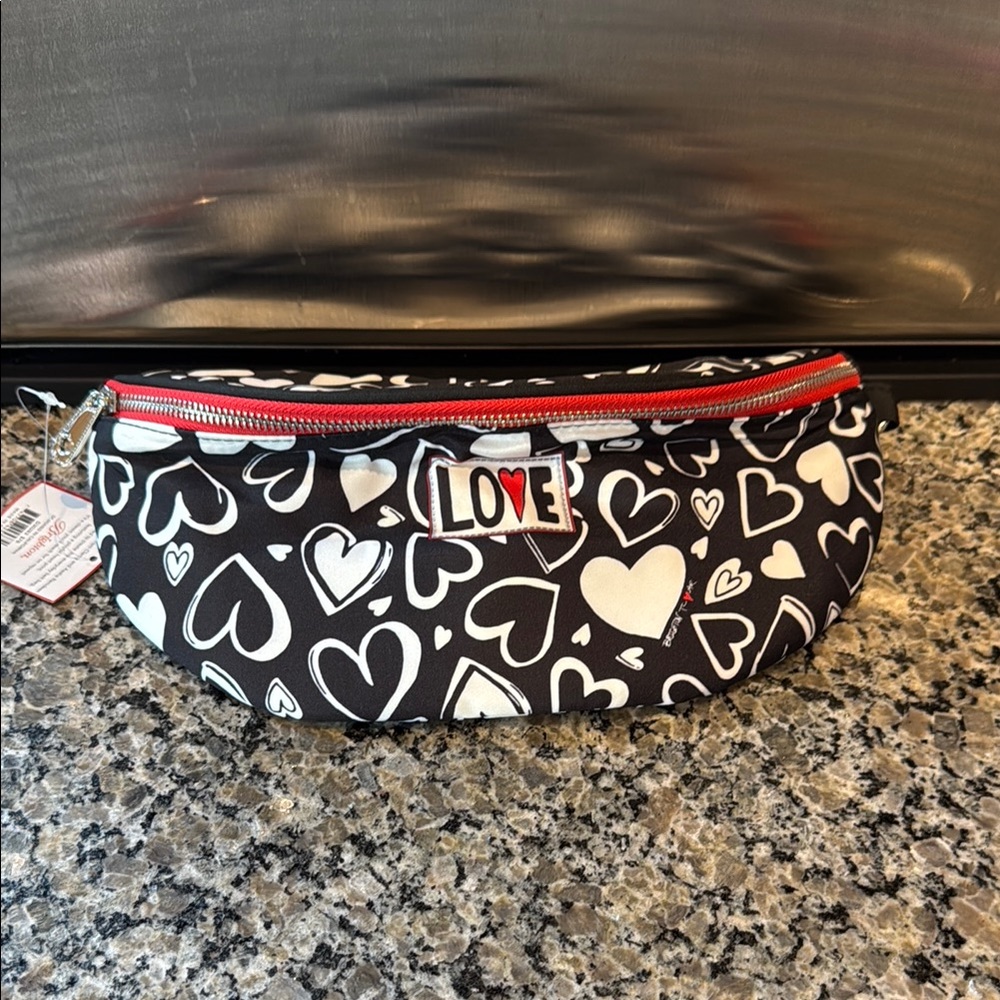 Heart Patterned Love Pouch with Red Zipper
